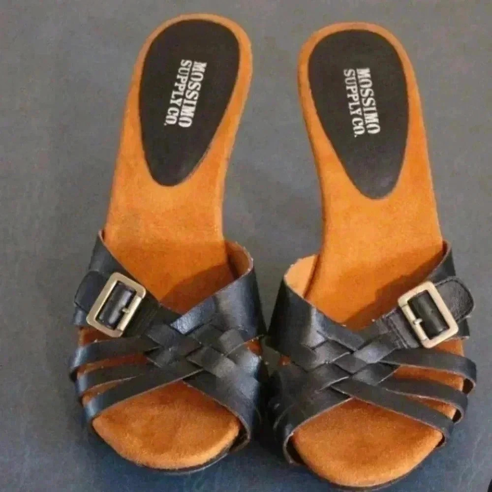 VINTAGE Mossimo Supply Co Women's Sandals size 9 Black 3" Heel slip on - Picture 4 of 5